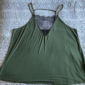 Boohoo Army Green tank with lace detail